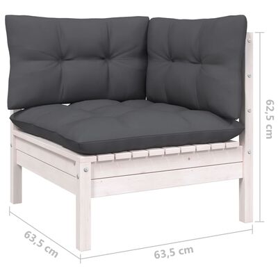 vidaXL Kampinė sodo sofa su pagalvėlėmis, balta, pušies masyvas
