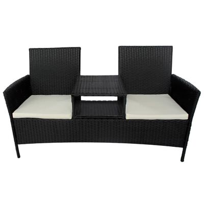 vidaXL Sodo sofa su arbatiniu staliuku, juoda, dvivietė, poliratanas