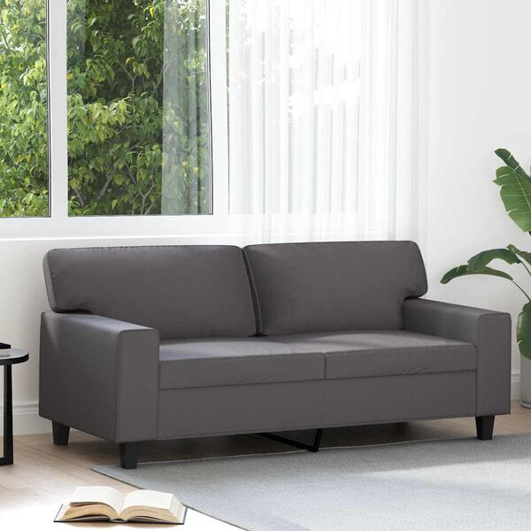 vidaXL Dvivietė sofa, pilkos spalvos, 140cm, dirbtinė oda
