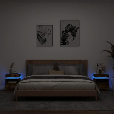 vidaXL Naktinės spintelės su LED, 2vnt., dūminės ąžuolo, 40x39x48,5cm