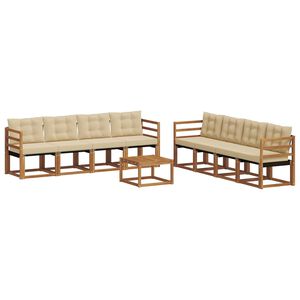 vidaXL Lauko sofos komplektas su pagalve 9 pcs Natūralus ir bežinis