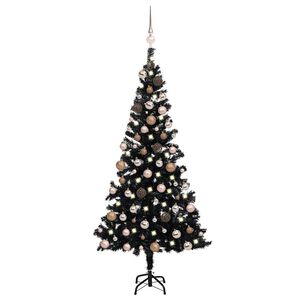 vidaXL Dirbtinė Kalėdų eglutė su žaisliukais, juoda, 180cm, PVC