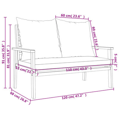vidaXL Sodo sofa-suoliukas su pagalvėlėmis, 120cm, akacijos masyvas