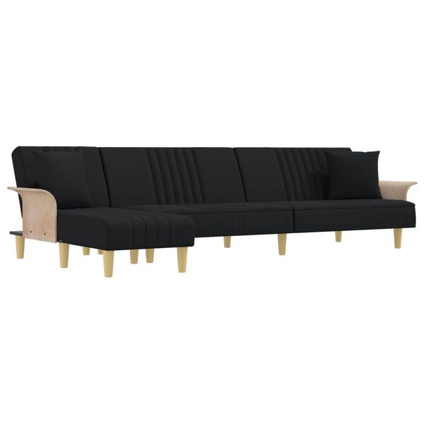 vidaXL L formos sofa-lova, juodos spalvos, 279x140x70cm, audinys