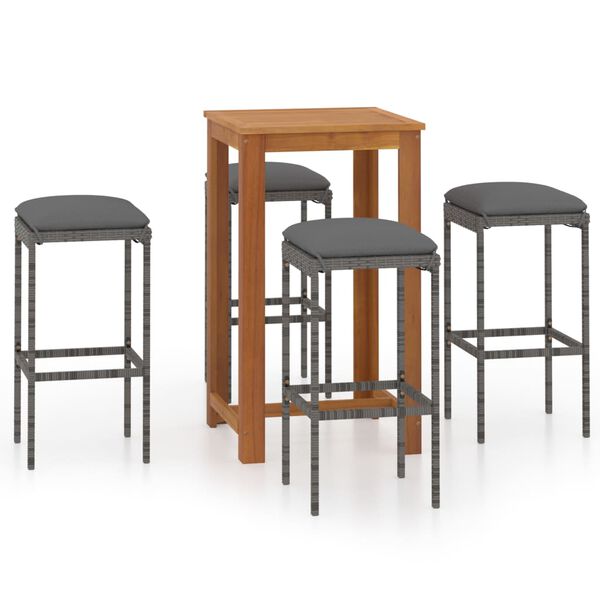 vidaXL Sodo baro baldų komplektas su pagalvėlėmis, 5 dalių, pilkas