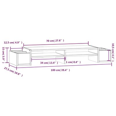vidaXL Monitoriaus stovas, juodas, 100x27,5x15cm, pušies masyvas
