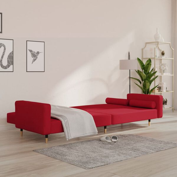 vidaXL Dvivietė sofa-lova su dvejomis pagalvėmis, vyno, aksomas