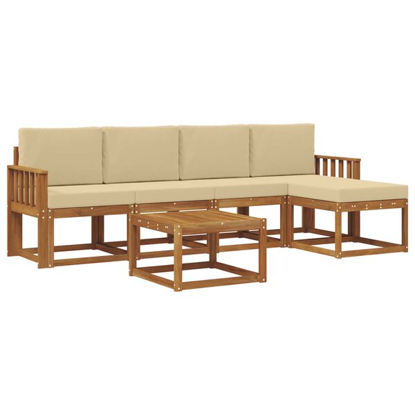 vidaXL Lauko sofos komplektas su pagalve 6 pcs Natūralus ir bežinis