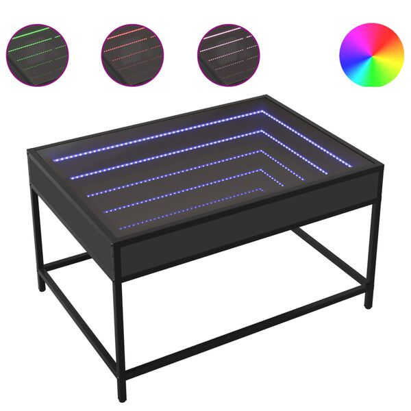 vidaXL Kavos staliukas su Infinity LED lemputėmis, juodas, 70x50x41cm