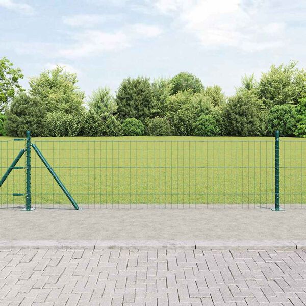 vidaXL Tvora su stulpais Žalia 0,6 x 25 m Plienas ir PVC