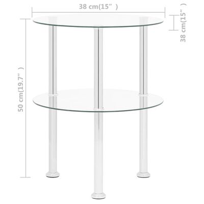 vidaXL Šoninis staliukas, 2 aukštų, skaidrus, 38cm, grūdintas stiklas