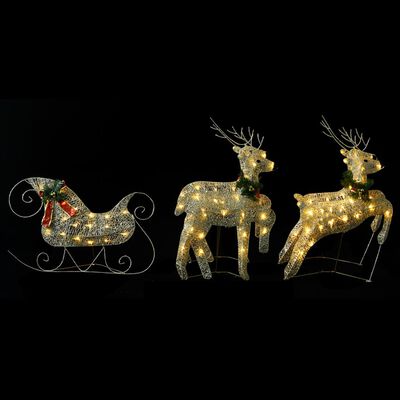 vidaXL Kalėdų dekoracija elniai ir rogės, auksinės spalvos, 100 LED