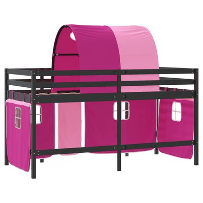 vidaXL Aukšta vaikiška lova su tuneliu, rožinė, 80x200cm, pušis