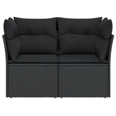 vidaXL Dvivietė sodo sofa su pagalvėlėmis, juodos spalvos, poliratanas