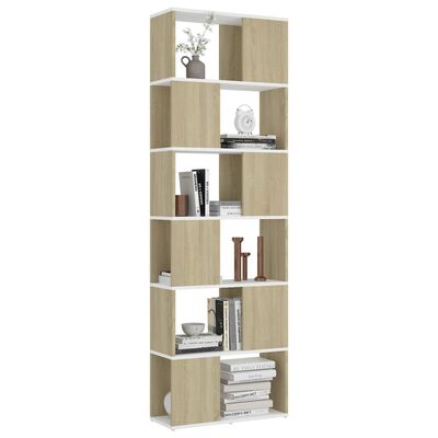 vidaXL Spintelė knygoms/kambario pertvara, balta/ąžuolo, 60x24x186cm
