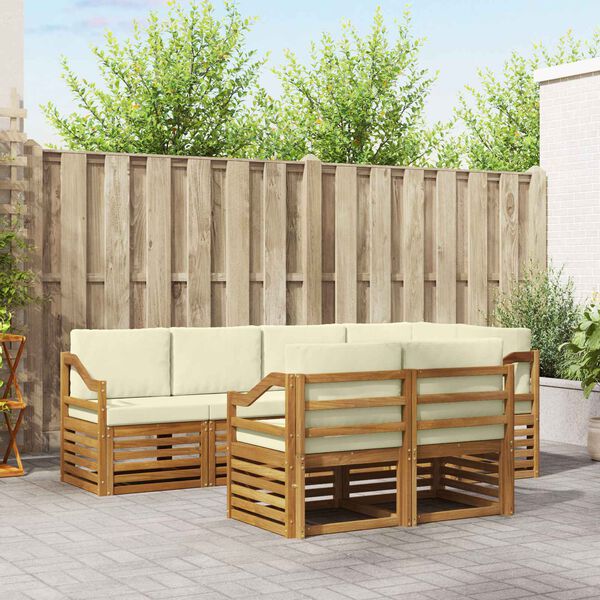 vidaXL Sekcijos sofų komplektas 7 pcs Natūralus ir grietinėlė