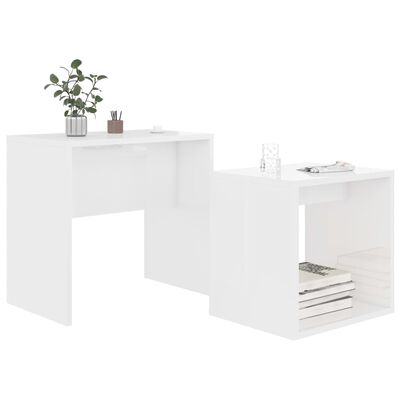 vidaXL Kavos staliukų komplektas, baltas, 48x30x45cm, MDP, blizgus