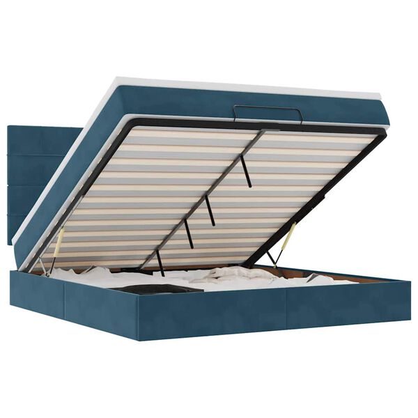 vidaXL Osmanų lovos rėmas su čiužiniais, mėlynas, 160x200cm, aksomas