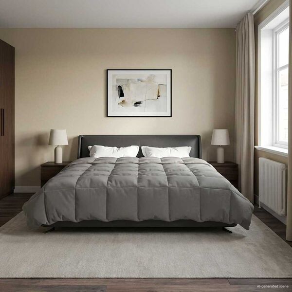 vidaXL Pilna metų antklodė &Scaron;viesiai pilka 220 x 260 cm Mikropluo&scaron;tas