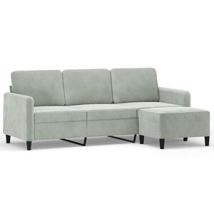 vidaXL Trivietė sofa su pakoja, &scaron;viesiai pilka, 180cm, aksomas