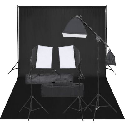 vidaXL Fotostudijos rinkinys su apšvietimo rinkiniu ir fonu