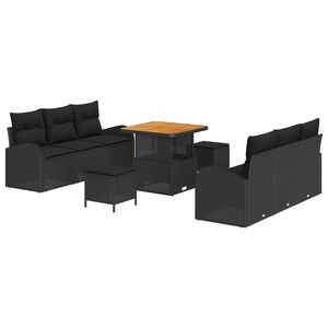 vidaXL Sodo Sofų Rinkinys su pagalve su saugykla 9 pcs Juoda