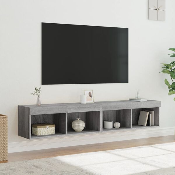 vidaXL TV spintelės su LED, 2vnt., pilkos ąžuolo, 80x30x30cm