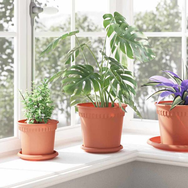 vidaXL Apvalus gėlių vazonas 6 pcs Raudona plyta &Oslash; 19 x 16 cm