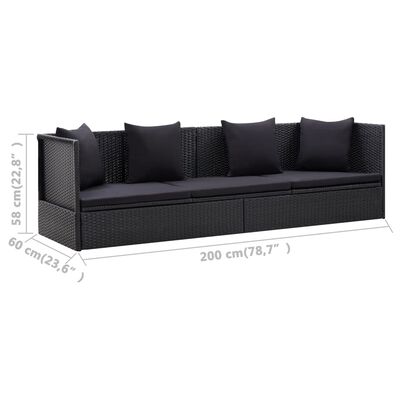 vidaXL Sodo sofa su pagalvėlėmis ir pagalvėmis, juoda, poliratanas