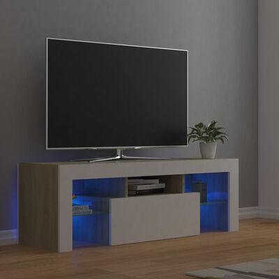vidaXL TV spintelė su LED apšvietimu, balta ir ąžuolo, 120x35x40cm
