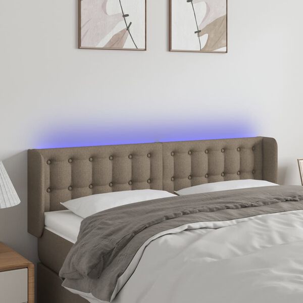 vidaXL Galvūgalis su LED, taupe spalvos, 147x16x78/88cm, audinys