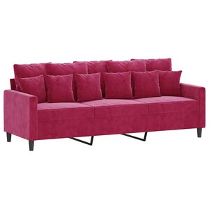 vidaXL Trivietė sofa, raudonojo vyno spalvos, 180cm, aksomas