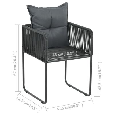 vidaXL Lauko kėdės, 2 vnt., su pagalvėlėmis, poliratanas, juodos