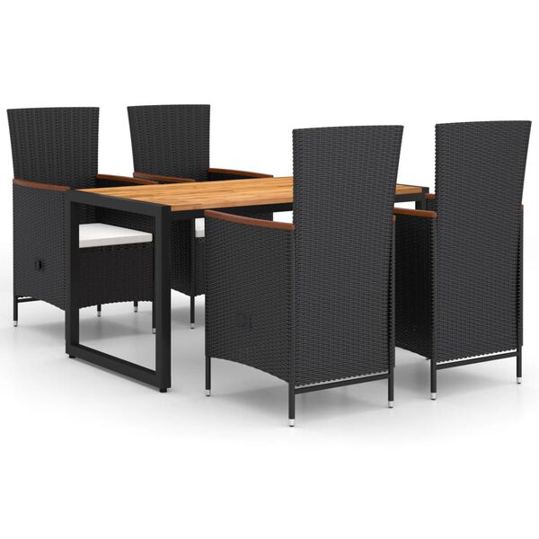 vidaXL Sodo valgomojo baldų komplektas, 5 dalių, juodos spalvos