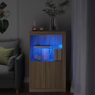 vidaXL Šoninė spintelė su LED lemputėmis, ąžuolo, apdirbta mediena