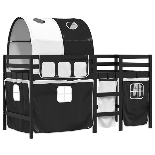 vidaXL Auk&scaron;ta vaiki&scaron;ka lova su tuneliu, balta/juoda, 80x200cm, pu&scaron;is