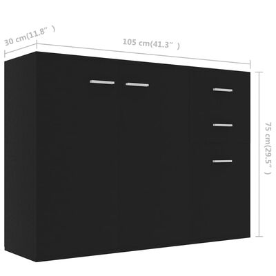 vidaXL Šoninė spintelė, juodos spalvos, 105x30x75cm, MDP
