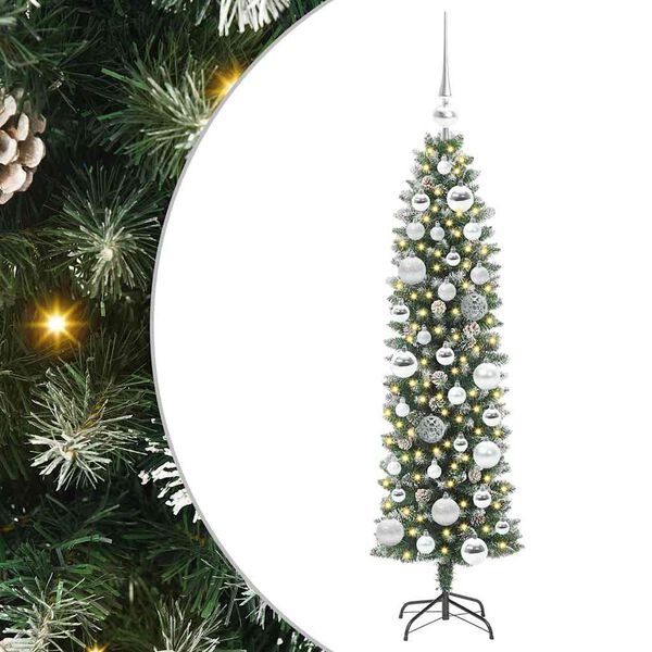 vidaXL Dirbtinis lieknas Kalėdų medis su 150 LED Žalia ir balta 120 cm
