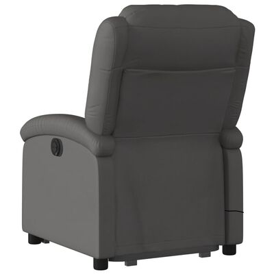 vidaXL Atsistojantis elektrinis masažinis krėslas, pilkas, tikra oda