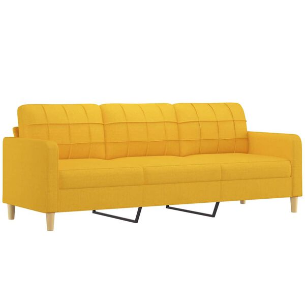 vidaXL Trivietė sofa su pakoja, &scaron;viesiai geltona, 210cm, audinys