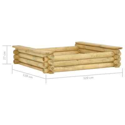 vidaXL Smėlio dėžė, 120x120x27cm, impregnuota pušies mediena