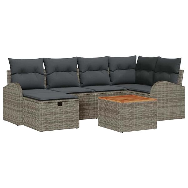 vidaXL Sodo Sofų Rinkinys su pagalve 7 pcs Pilka poliratanas