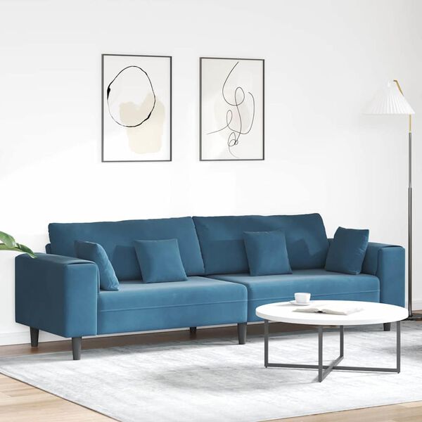 vidaXL Aksominė sofa su pagalve Mėlyna 208 cm Aksomas