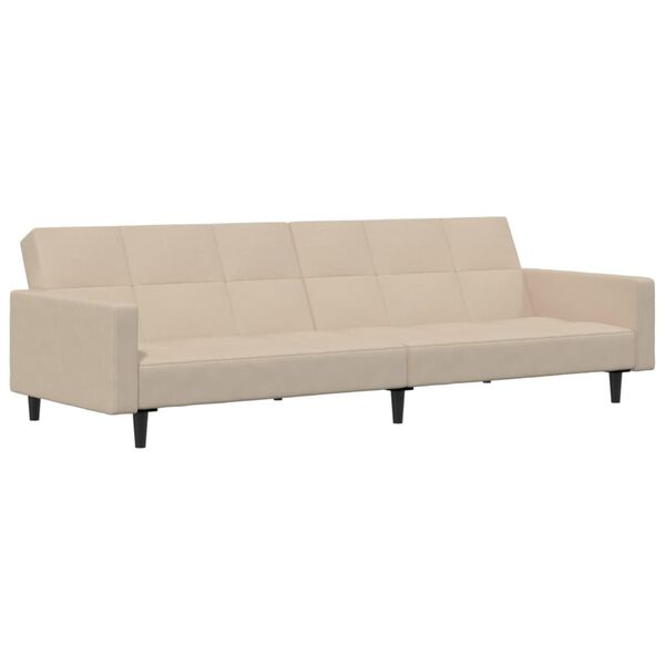 vidaXL Dvivietė sofa-lova su taburete, kreminė, mikropluo&scaron;to audinys
