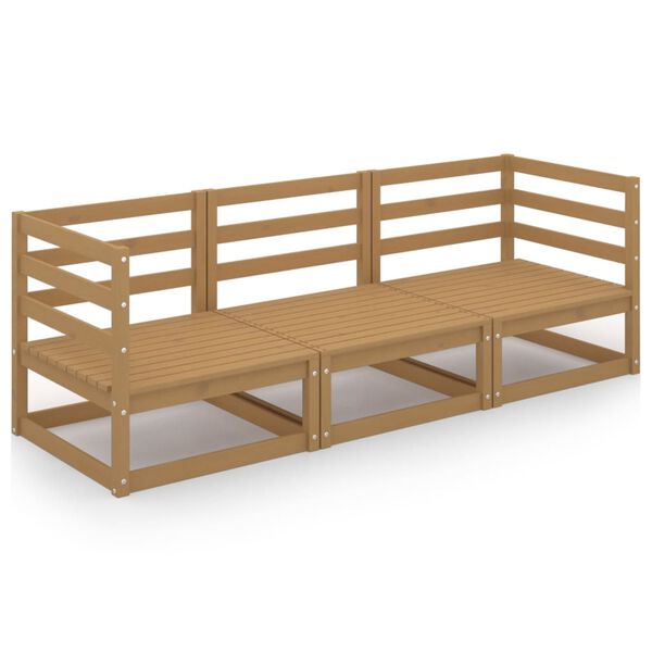 vidaXL Trivietė sodo sofa, medaus rudos spalvos, pu&scaron;ies masyvas