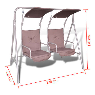 vidaXL Lauko sūpynės su 2 skliautais ir 2 sėdynėmis, rudos, dvivietės