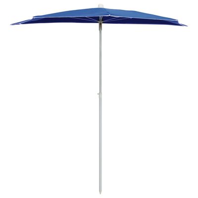 vidaXL Pusapvalis sodo skėtis su stulpu, tamsiai mėlynas, 180x90cm