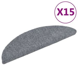 vidaXL Laiptų kilimėliai, lipnūs, 15 vnt., 56x17x3 cm, &scaron;viesiai pilki, pusapvaliai