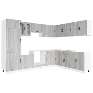 vidaXL Virtuvinių spintelių komplektas, 14 dalių, Kalmar, pilka