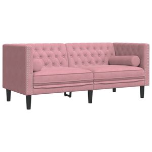 vidaXL Dvivietė chesterfield sofa su pagalvėlėmis, rožinė, aksomas